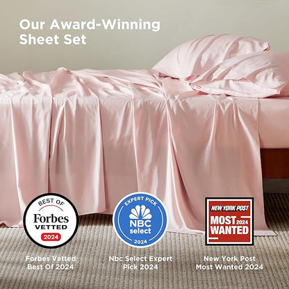 Bedsure Full Size Bed Sheets, Cooling Sheets, Rayon Derived from Bamboo, Breathable & Soft, Deep Pocket Up to 16 Inches, Hotel Luxury Silky Bedding for Hot Sleepers, Pink