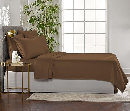 Pure Bamboo Queen Sheets, Genuine 100% Organic Viscose Derived from Bamboo Bed Sheet Set, Luxuriously Soft & Cooling, Double Stitching, 2 Year Quality Promise (Queen, Coconut Husk)