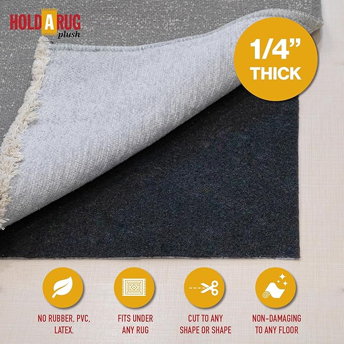 Hold-a-Rug Plush 2'6 x 14' Nonskid, Nonslip Rug Pad, Reversible Gripper, ¼ Thick, Safe for All Floors and Carpet, Keep Area Rugs Secure