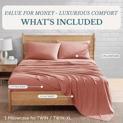 Casa Platino Bedding Sheets & Pillowcases, Pre-Washed Ultra Soft & Breathable Full Size Sheets, Brushed Microfiber Sheet Set, Fade Resistant Full Size Sheets Set with Deep Pockets - Rose Dawn