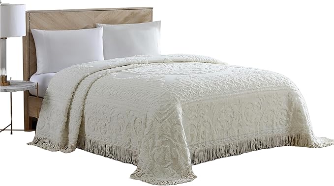 Beatrice Home Fashions Medallion Chenille Bedspread, King, Ivory