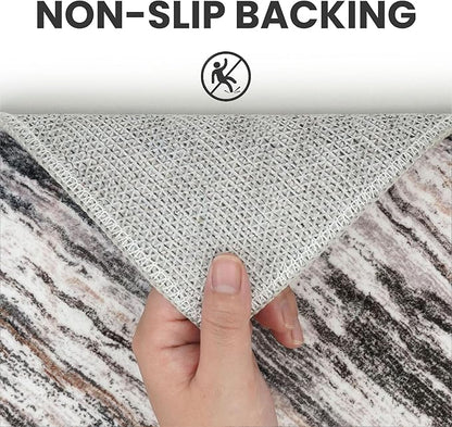 3x5 Modern Abstract Area Rug for Entryway, Grey Brown Super Soft Washable Rug with Non-Slip, Low-Pile Door Mat Indoor for Living Room Bedroom, Carpet with Non-Shedding