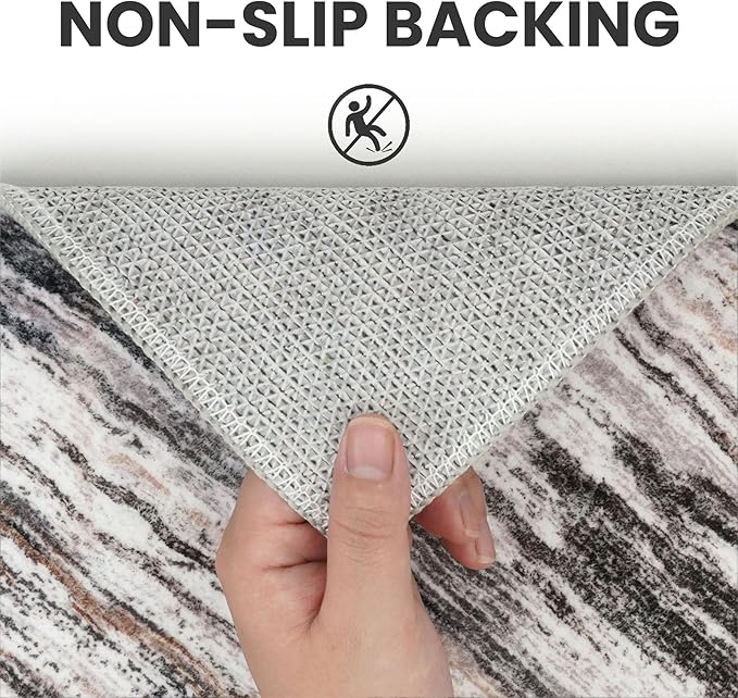 2x3 Modern Abstract Rug for Entryway, Grey Brown Super Soft Small Area Rug, Washable Non-Slip Kitchen Rugs, Low-Pile Mat for Kitchen, Bedside, Indoor Door Mat