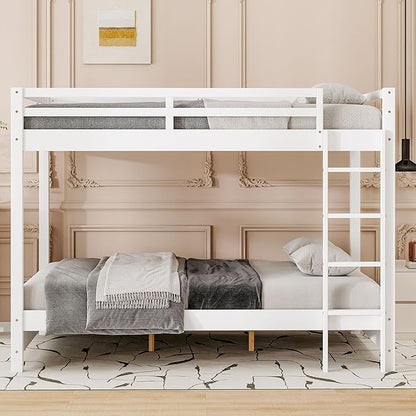 Bellemave Queen Over Queen Size Bunk Bed for Kids/Adults,Solid Wood Bunk Bed Frame Queen Size with Ladder & Safety Guardrails,White