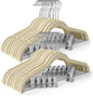 HOUSE DAY Velvet Skirt Hangers 24 Pack, Beige Velvet Pant Hangers with Adjustable Clips, Space Saving Slim Shorts Hanger, Heavy Duty Non Slip Clip Hanger for Pants, Skirts, Shorts