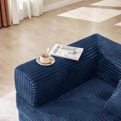 Boneless Couch Folding Couches for Living Room Sofa, Futon Sofa Bed with Sleeper Sofa, Futon Couch with Fixed-Shape Oversized Corduroy Upholstered (Blue, 81 Inches)