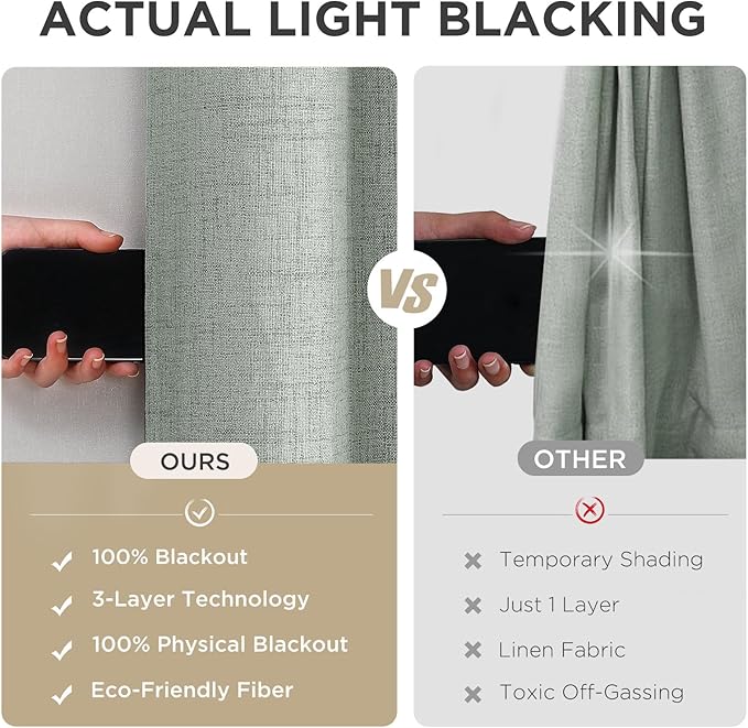 Joydeco Sage Green Blackout Curtains 96 Inches Long, Curtains 96 Inch Length 1 Panel for Bedroom, Thermal Insulated Linen Black Out Curtains with Grommets(100x96, Sage Green)