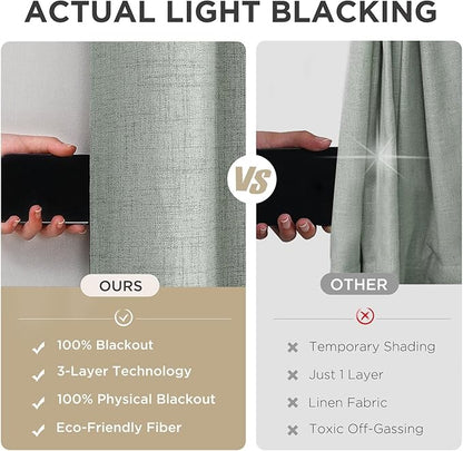 Joydeco Blackout Curtains 95 Inches Long 2 Panels Burg, Room Darkening Curtains for Bedroom, 100% Black Out Textured Thermal Drapes Privacy Protection 2 Panels Set(W52 x L95 Inch, Sage Green)