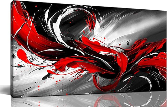 Black White and Red Abstract Print Picture Painting Large Canvas Wall Art for Living Room Bedroom Framed Canvas Wall Decor Modern Room Abstract Wall Decorations Artwork Size 20x40 Ready to Hang