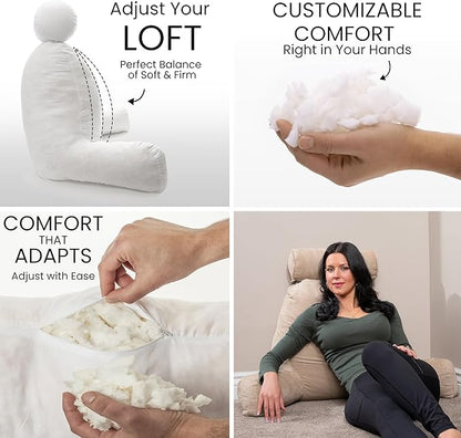 Husband Pillow XXL Aspen Edition, Adult Reading Sit Up Bed Rest Pillow for Bed with Arms & Neck Roll on Bungee Cord - Premium Memory Foam - Reversible 2 Sided Cover Micro Suede or Plush, Cowboy Taupe