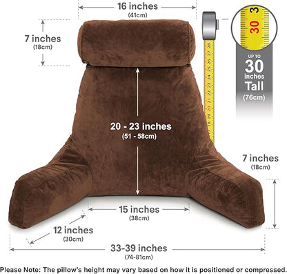 Husband Pillow XXL - Reading Pillow Bed Chair with Arms & Back Support - Chocolate - Back Pillow for Bed Sitting Up - BedRest Arm Pillow - Comfy Reading Pillow for Adults
