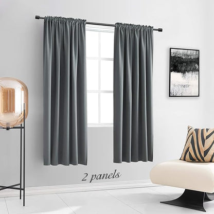 DONREN 72 Inches Long Room Darkening Curtain Draperies for Living Room - Blackout Solid Rod Pocket Curtains for Dining Room(2 Panels,Medium Grey)