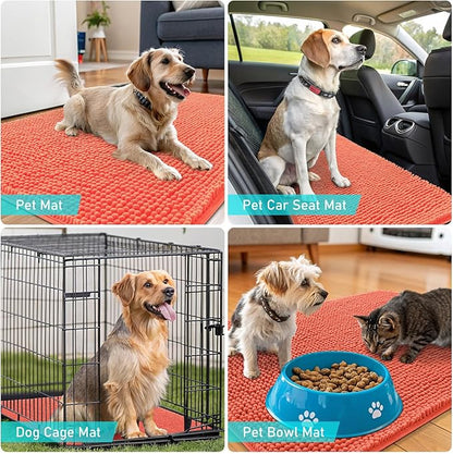 OLANLY Dog Door Mat for Muddy Paws 44x24, Absorbs Moisture and Dirt, Absorbent Non-Slip Washable Doormat, Quick Dry Chenille Mud Mat for Dogs, Entry Indoor Entryway Carpet for Inside Floor, Coral