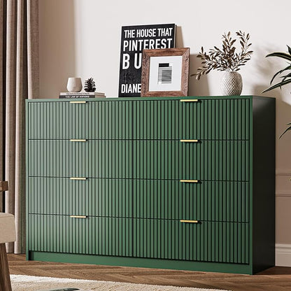 Green Dresser for Bedroom, 8 Drawer Double Dresser, Modern Chest of Drawers for Bedroom, Living Room, Entryway and Closet, 55" L x 15.7" D x 37.4" H