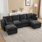 116'' 4-Seater Modular Sectional Cloud Sofa with 2 Ottomans, U-Shaped Couch for Living Room, Modern Deep Seat Sofa with Soft Back Cushions, Chenille Dark Grey