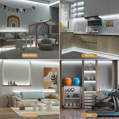 PAUTIX COB LED Strip Light,Strip Lights with RF Remote,UL Listed Daylight White Natural White 6000K 16.4ft Super Bright Dimmable 24V Flexible LED Tape Lights,Cabinets Kitchen Mirror Office Lighting