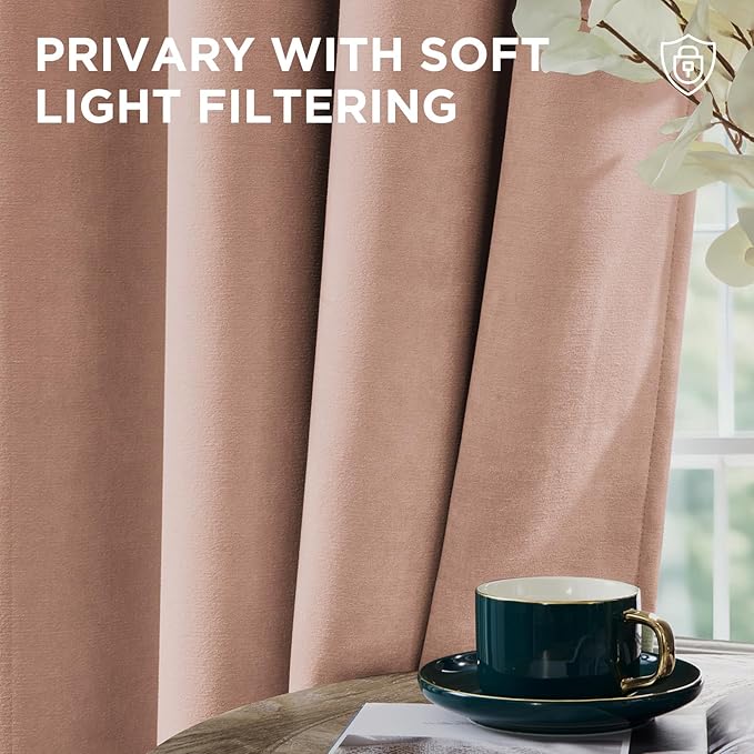 Joydeco Candy Pink Velvet Curtains 108 Inches 2 Panels, Luxury Thermal Insulated Soft Pink Curtains for Bedroom & Living Room, Room Darkening Velvet Drapes, Rod Pocket (52W x 108L)