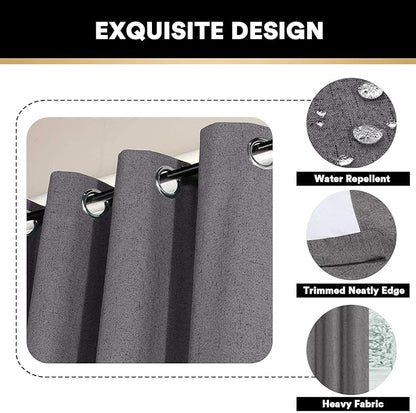 PrinceDeco 100% Blackout Linen Curtains 84 inch Long Thermal Insulated Curtains for Winter Grommet Noise Reducing Window Treatment Drapes for Hall Room,52" Wide Per Panel, Set of 2,Grey