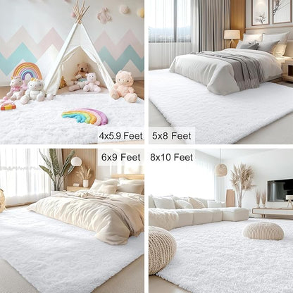 OLANLY 6x9 Machine Washable Large Area Rugs for Living Room, Bedroom, Soft Fluffy Shaggy Bedside Rug, Indoor Floor Carpet for Kids Girls and Boys, Dorms, Nursery, Home Decor Aesthetic, White