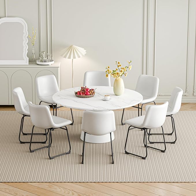Dining Chairs Set of 2, 18 Inch Kitchen Chairs with Back, Faux Leather Armless Dining Room Chairs with Metal Legs for Home, Bistro Coffee Shops (White)
