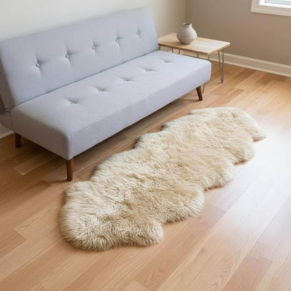 Premium Champagne Sheepskin Rug Genuine Double 2x6ft Pelt Fluffy Fur Rug for Bedrooms