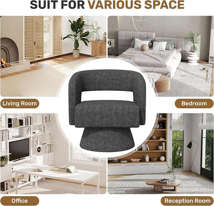 Swivel Accent Chair Set of 4, Modern Comfy Chenille Barrel Chairs, Oversized Upholstered Round Arm Chair for Living Room, Bedroom, Reading Room, Black