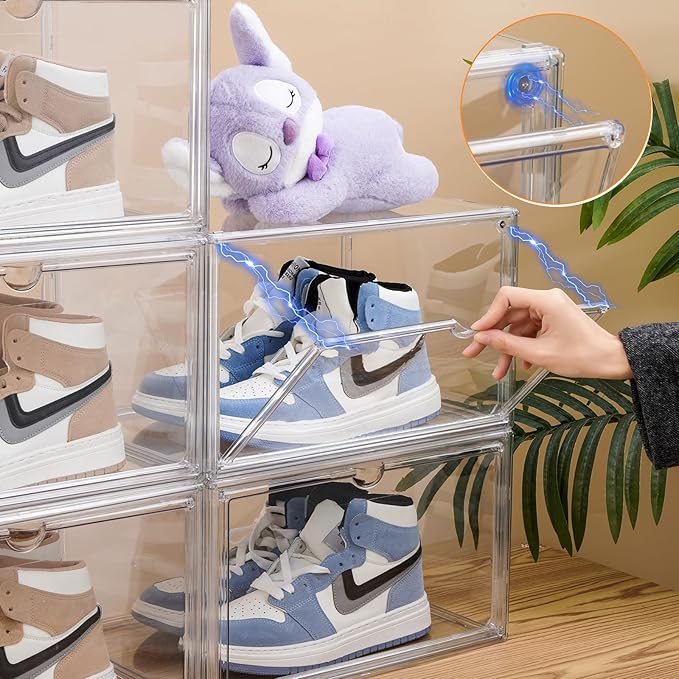 5 PACK XXL Shoe Storage Boxes Clear Stackable Acrylic Shoe Organizer for Closet Fit for US 15