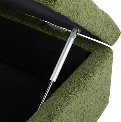 GDFStudio Boucle Storage Ottoman Bench with Button Tufting, 50.75” Upholstered Entryway Bench with Hidden Storage, Soft Close Lid, Rubberwood Legs, Extra Seating for Bedroom, Living Room – Green