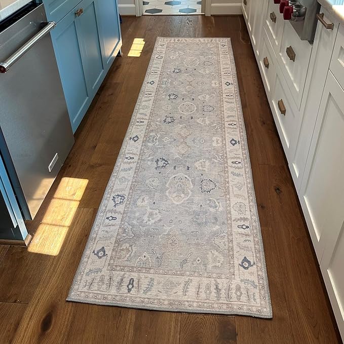 Fame Rugs Gray Modern Oushak Rug 3x5, Washable Vintage Turkish Colorful Oriental Antique Inspired Foldable Small Area Rugs, Luxury Living Room Bedroom (Gbeige, 2'6" x 5')
