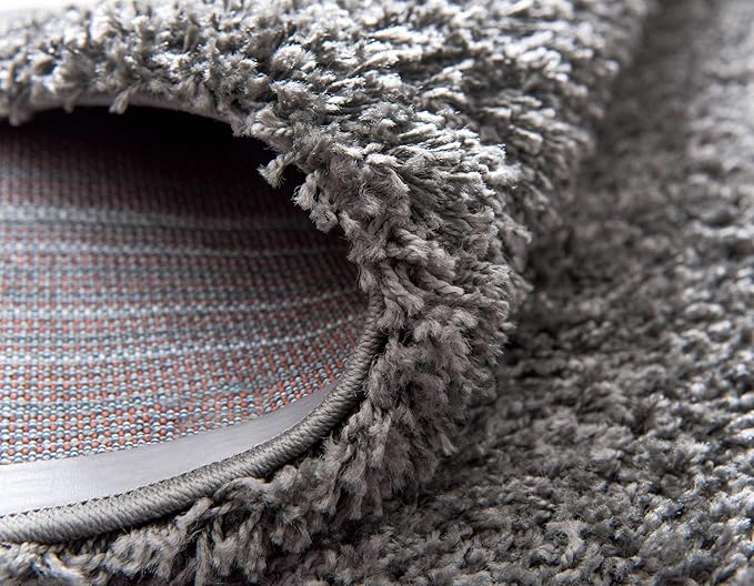 Unique Loom Solid Shag Collection Area Rug (6' 1" x 9' Rectangle, Graphite Gray)