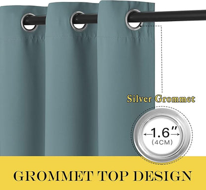 NICETOWN Greyish Blue Blackout Curtain for Kitchen Over Sink - Grommet Thermal Solid Curtain Window Treatment Energy Saving Sound Reducing for Boys Room/Bedroom (1 Panel, W52 x L45)
