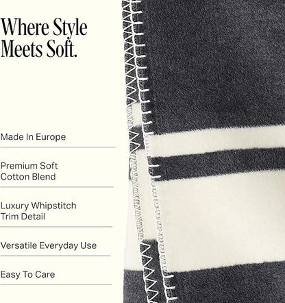 Preston Lane Highrise Throw Blanket – 50" x 70", Premium Soft Cotton Blend, Soft Fluffy Blanket Throw in for Couch, Bed, Boho Home Décor & Cozy Warmth, Made in Portugal, Slate