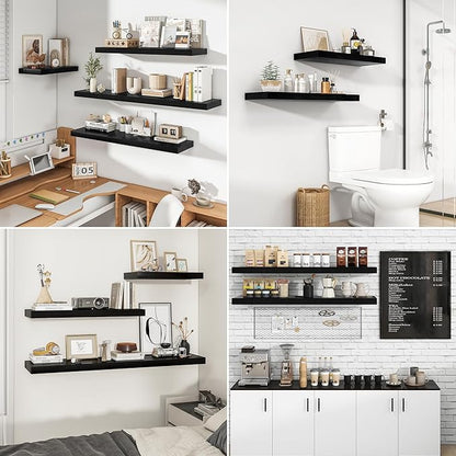 RICHFOCUS 55Inch Floating Shelves for Wall 1 Pack Shelves for Bedroom|Kitchen|Bathroom Wall Mounted Rustic Wood Floating Shelf with Invisible Brackets for Books|Storage|Decor, Black