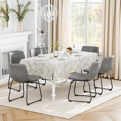 Dining Chairs Set of 6, 18 Inch Modern Armless Dining Chair with Back, Faux Leather Kitchen Dining Room Chair with Metal Legs for Home, Bistro Coffee Shops (Grey)