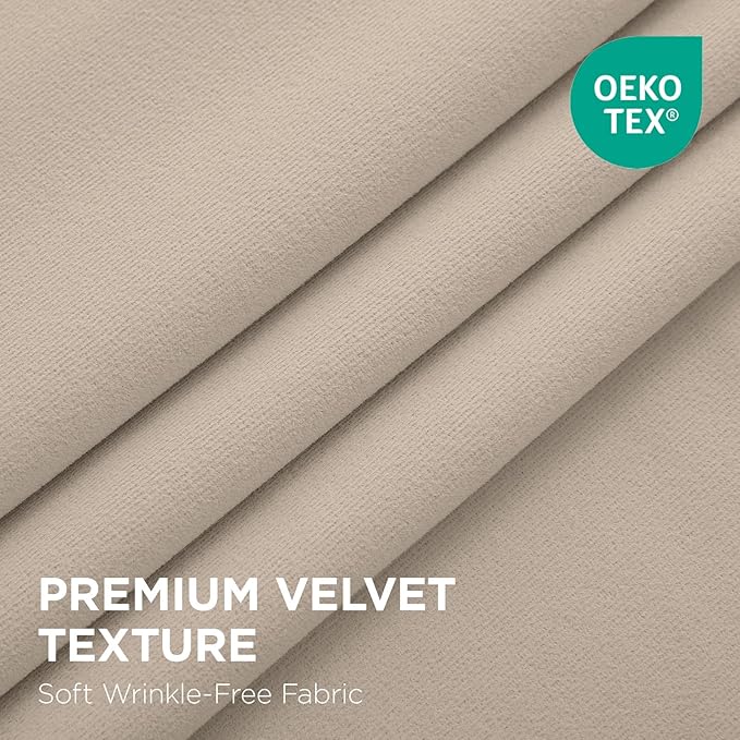 Joydeco Light Beige 100% Blackout Curtains 72 Inch 2 Panels, Luxury Thermal Light Beige Velvet Curtains for Bedroom Living Room, Soundproof Blackout Window Drapes, Rod Pocket & Back Tab (52W x 72L)