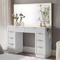T4TREAM 48" Fluted Makeup Vanity Desk with Large Led Lighted Mirror, Modern Vanity Table with 8 Drawers & Charging Station, Glass Top Dressing Table for Bedroom, White