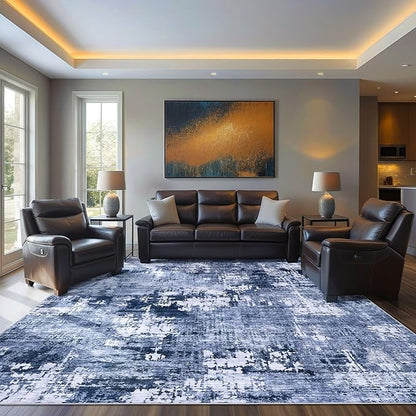 Area Rug Living Room Rugs - 5x7 Washable Large Soft Indoor Neutral Modern Abstract Low Pile Rug Carpet for Bedroom Dining Room Farmhouse Home Office - Navy Blue