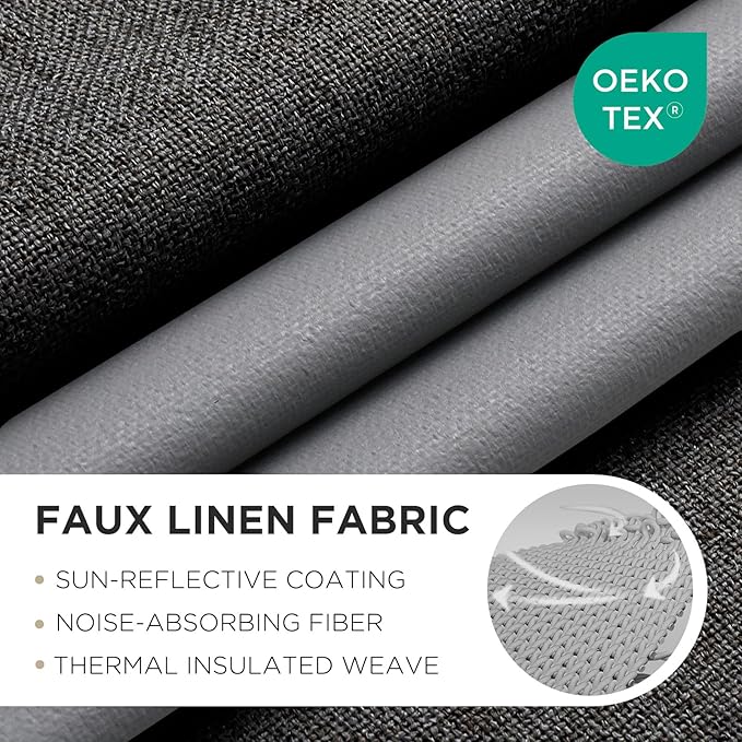 Joydeco Blackout Curtains 95 Inches Long 2 Panels Burg, Room Darkening Curtains for Bedroom, 100% Black Out Textured Thermal Drapes Privacy Protection 2 Panels Set(W52 x L95 Inch, Charcoal Grey)