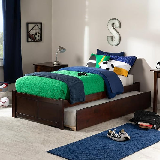 AFI Concord Twin Size Platform Bed with Footboard & Twin Trundle in Walnut