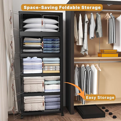 Extra Large Stackable Storage Bins with Lids & Wheels, Foldable Plastic Storage Bins (Dark, 275QT-55QT/14GAL*5Pack)