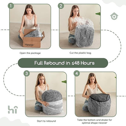 HIGOGOGO Pouf Ottoman Stuffed Round Modern Foam Filled Foot Rest Poufs for Living Room Chair Decorative 20 X 15 Inches Boho Relax Stool for Wedding Christmas Party, Light Grey