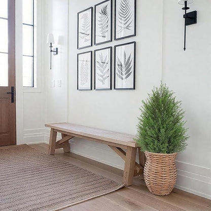 Briful 27” Artificial Cedar Topiary Tree in White Planter, 2PCS – Realistic Faux Evergreen Faux Floor Plant with Layered Leaves, Decorative Indoor Outdoor Potted Shrub for Home, Office, Patio, Porch