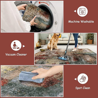 Lahome Modern Abstract Area Rug - 4x6 Washable Rugs for Living Room Bedroom Dining Room, Contemporary Indoor Floor Carpet for Kitchen Laundry Room Entryway Home Office