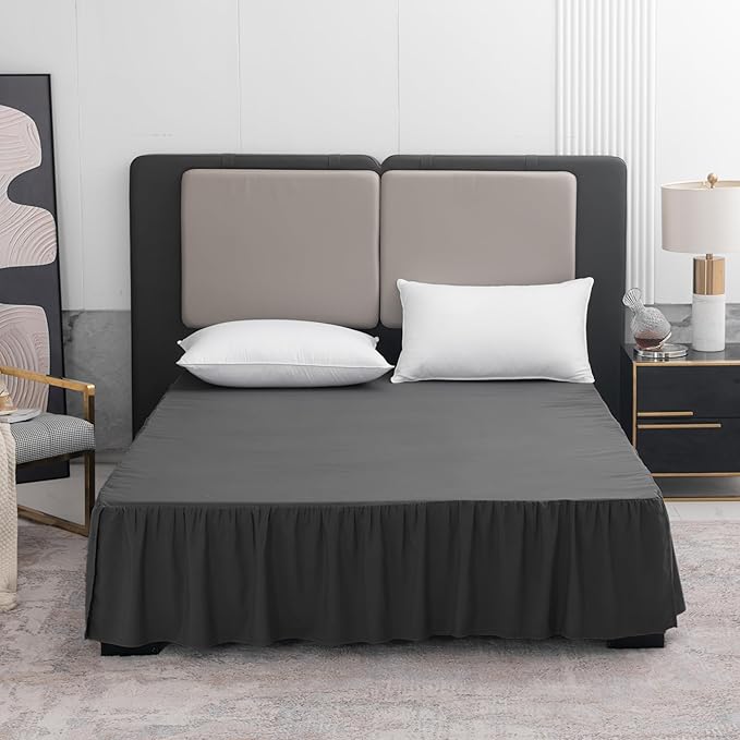 TSUTOMI Bed Skirt Full Size Ruffled Bed Skirt with Split Corners, 18 Inch Drop Dust Ruffle Bed Skirts with Platform, Gathered Style, 100% Microfiber, Black