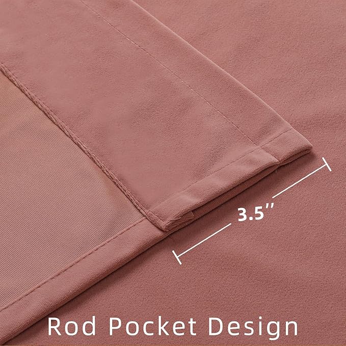 Joydeco Pink Velvet Curtains 63 inch Length 2 Panels, Luxury Blackout Rod Pocket Thermal Insulated Window Curtains, Super Soft Room Darkening Drapes for Living Dining Room Bedroom,W52 x L63 inches