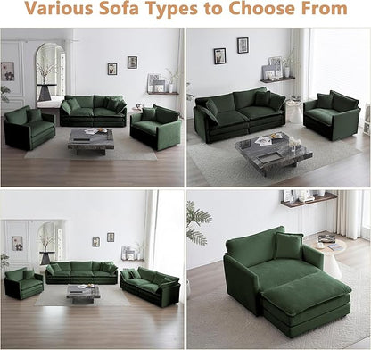 mikibama 41.4" W Single Seat Sofa, Chenille Comfy Deep Upholstered Couch Armchair with Toss Pillow for Living Room Bedroom Office Apartment, Evergreen