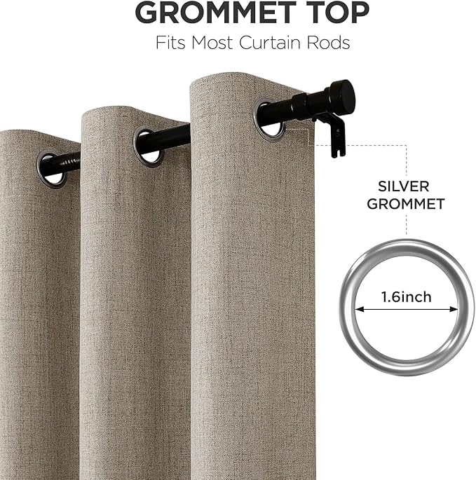 Joydeco Blackout Curtains 96 Inches Long 2 Panels Burg, Room Darkening Curtains for Bedroom, 100% Black Out Textured Thermal Drapes Privacy Protection 2 Panels Set(W52 x L96 Inch, Linen)