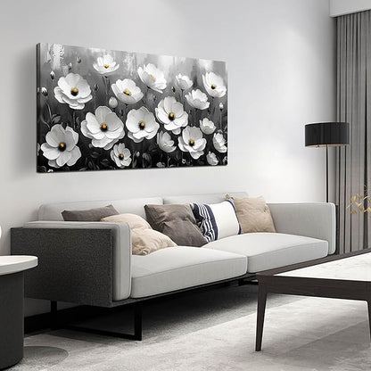Prepeyssee Black and White Botanical Wall Art floral wall decor for Bedroom Living Room Office Modern Artwork Canvas Prints 24x48 Inch