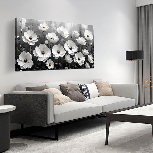 Prepeyssee Black and White Botanical Wall Art floral wall decor for Bedroom Living Room Office Modern Artwork Canvas Prints 24x48 Inch
