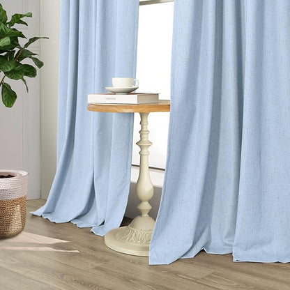 Pitalk 100% Blackout Light Blue Curtains 84 Inch Length for Bedroom Window 2 Panel Room Darkening Insulated Thermal Sky Colored Pale Blue Black Out Curtain Drapes for Living Room 84 Long Coastal Decor